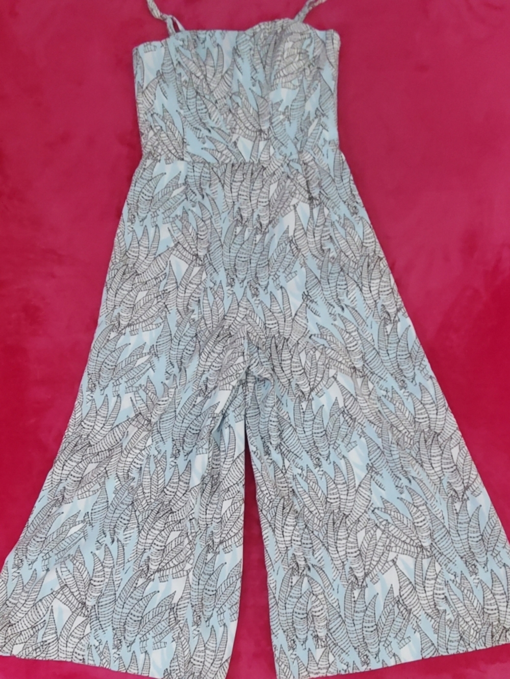 H&M Light Blue Printed Wide-Leg Removable Straps Jumpsuit